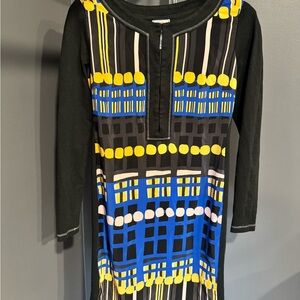 Yoana Baraschi Black and Blue Sheath Dress Long Sleeve Crew Neck